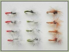12 Pack Klinkhammer Dry Flies – Beige, Red and Olive, Choice of Sizes