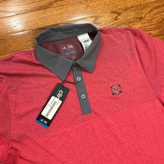 New Adidas Golf Climacool Polo Shirt Fits Mens Large Pink Geometric Club Logo