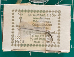 Vintage Mustad NORWAY 36680 #8 hooks, NYMPH FLY TYING box of 100 LIMERICK BRONZE