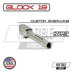 Glock 19 Ported Stainless Steel Crowned Barrel Skull Engraved (Gen 1-4)