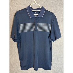 Adidas Golf Polo Shirt Mens Large Navy Blue Striped Performance Athletic Sporty