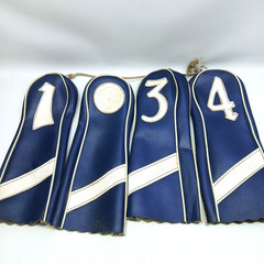 Vtg Golf Club Head Covers Blue/White Faux Leather – 4 Piece Set England 1,-,3,4