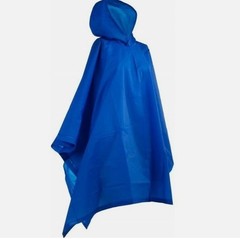 Blue Rain Poncho W/Hood Water Resistant Travel Reusable One Size Fits Most NIP