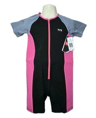 TYR Solid Thermal Neoprene Zip Swim Suit Black Pink Grey KGTSNY2 Girls Size 7/8