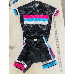 Womens Cycling Jersey and Padded Shorts Set Black Pink Blue Medium