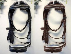 Clear Crystals Browband English Hunt Jump Show Bridle Full/Cob/ Pony Black/Brown
