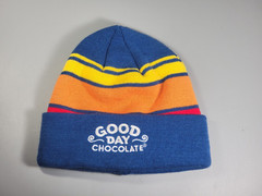Vintage BOCO Gear Adult Beanie Good Day Chocolate Blue Yellow Orange Nuggets