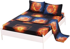4Pcs Fiery Basketball Sheet Set Twin, Basketball with Special Effects Sheet Set,