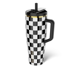 In Hand BrüMate Royal Check ERA 40oz Flip Straw Tumbler Black White SOLD OUT
