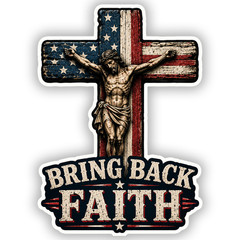 Faith Patriotic Crucifix Sticker 4 Inch Vinyl Heavyweight Decal High Resolution