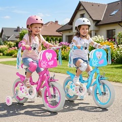 14” Girls Bike with Front Bag Streamers Children Training Bicycle for 3-5 Years