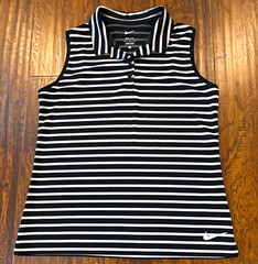 Nike Dri-FIT Women’s Golf Striped Sleeveless Collared Polo Shirt M Black