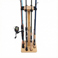 Fishing Rod Holders for Garage Wood Pole Rack Floor Stand Holds up to 8 Rods