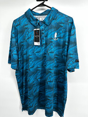 Yatta Golf Men’s XL Blue Leaf Print Stretch Polo Shirt Short Sleeve Logo