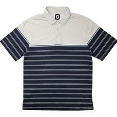 FootJoy Mens Large Navy Blue Gray Striped Performance Golf Polo Shirt FJ L