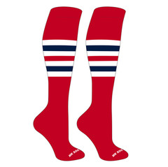 MK Socks Striped OTC Baseball, Softball, Football Socks (F) Red, White, Navy