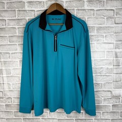 G-Mac Apparel Mens Teal Blue Quarter Zip Pullover Long Sleeve Golf Shirt Large