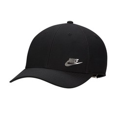 Nike Dri-FIT Club Structured Metal Logo Cap, One Size, Black/Metallic Silver