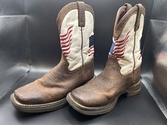 Durango Kid’s 1M Western Boots American Flag Brown White Square Toe Cowboy