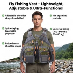 Fly Fishing Vest Ultra Light Breathable Fabric Quick Dry Water Sports Apparel