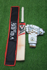 VELES STRONGER, ENGLISH WILLOW CUSTOM MADE CRICKET BAT FULL SIZE BATTING GLOVES