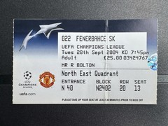 MANCHESTER UNITED V FENERBAHCE UCL TICKET STUB 2004 WAYNE ROONEY DEBUT HAT-TRICK