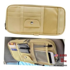 Beige Double Zipper Sun Visor Organizer for Car Sun Visors