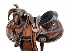 WESTERN TRAIL SADDLE 15 16 17 18 BROWN TOOLED LEATHER HORSE PLEASURE TACK SET