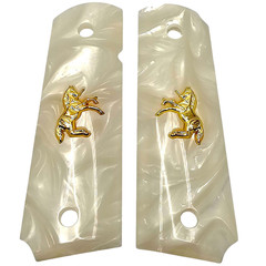 Colt 1911 Grips White Pearl 24K Gold Plated Horse Emblem Commander Full Size