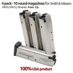 4 Pack Smith & Wesson 59/M915/M910/Marlin Camp 9 10 Round 9MM Magazines S.S