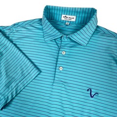 Peter Millar Mens Summer Comfort Polo Shirt M Blue Striped Custom Golf Club Logo