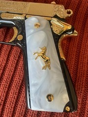 1911 Rampart Horse Showcase 24k Gold Plated Inlayed Pearlite Grips White Pearl