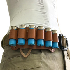 Real Leather 6 Cartridge 12G Shotgun Shell Holder Tactical Belt Waist Bore Pouch