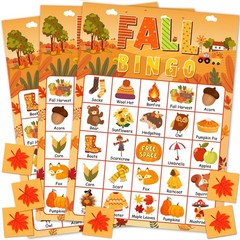 HEYINSHEN 24 Players Fall Bingo Card Autumn Bingo Games for Kids Autumn Harve…