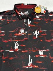 Puma MATTR Bushland Golf Polo Black Intense Red Mountains Desert Cactus NWT New