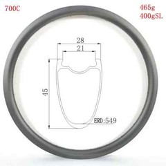 28mm Width 45mm Depth Tubeless Clincher Road Bicycle Carbon Rims Ultralight 700C