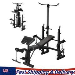 6-in-1 Adjustable Weight Bench with Squat Rack,Lat Pulldown & Leg Extension Home