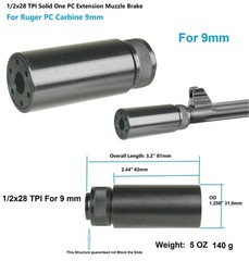 1/2X28 TPI Low Concussion 3.2″ Extension Compensator Solid Tube Muzzle Brake 9mm