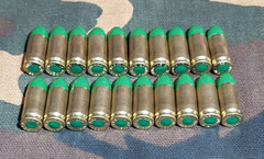 9MM LUGER SNAP CAPS SET OF 20 (GREEN+BRASS) REAL 115GN WEIGHT!!!