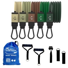 Bodylastics Basic Series Resistance Band Set- 5 BASIC 3-190LBS Set Green
