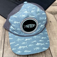 AFTCO Fishing Trucker Hat Blue Tuna Print Snapback Mesh Adjustable Cap OSFM