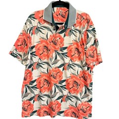 PUMA Golf MATTR «Beautiful Game» Floral Polo Shirt Mens L Orange Pink Active