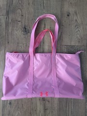 Under Armour Pink & Neon Pink Logo Tote Duffle Bag Straps Zipper Close