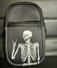 32 fl oz Black Neoprene Bottle Sleeve w/ Strap, Skeleton Theme, Straw Top