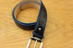 New Links & Kings Dark Navy Italian Smooth Leather Belt with silver Metal Buckle