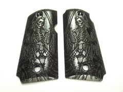 Ebony Grim Reaper Kimber Micro 9 Grips Checkered Engraved Textured