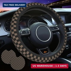 Checkered Black Brown Steering Wheel Cover Black Brown Checkered Steering Wheel