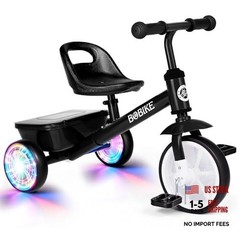 Toddler Tricycle for Ages 2-5 Years, Tricycle with 2 LED Light Wheels, Black