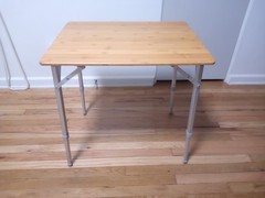 Camco 51895 Aluminum Bamboo Compact Camping Table Folding Four-Fold Adjustible A
