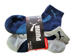 Puma Men’s Quarter Crew Socks 6 Pack L Blue Black Gray Half Terry Sport Cushion